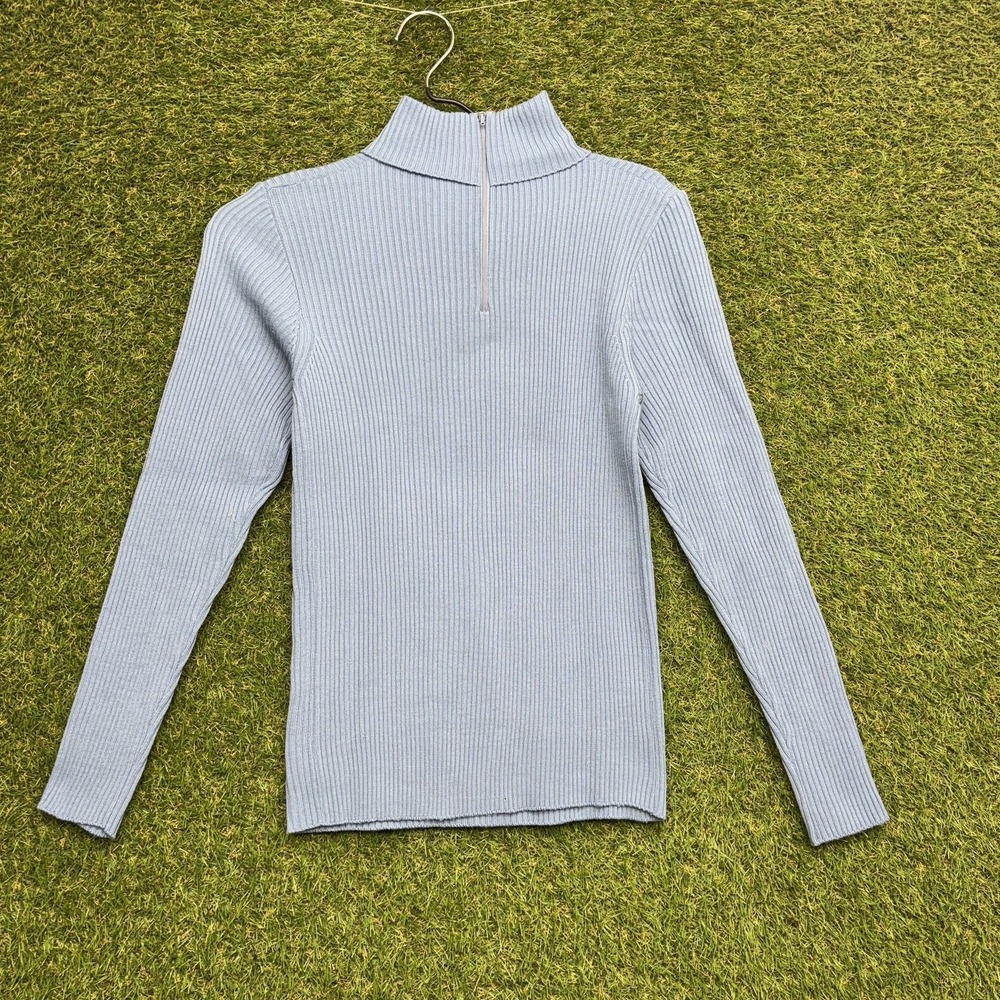 Vintage Sears Sweater Womens Medium Ribbed Knit Mock Neck Half Zip 80s Korea